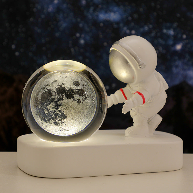 Galaxy Astronaut Crystal Ball Night Light – USB Powered Warm Lamp for Bedroom & Gifts