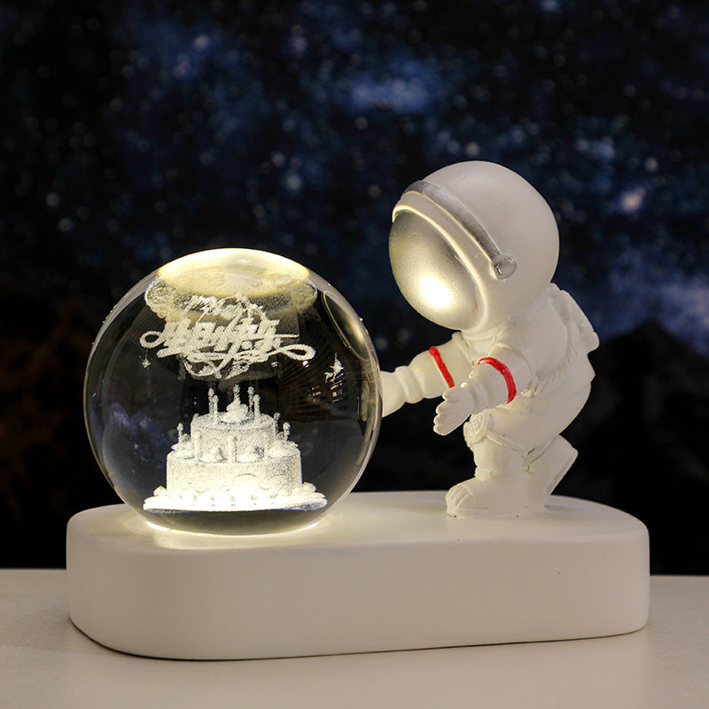 Galaxy Astronaut Crystal Ball Night Light – USB Powered Warm Lamp for Bedroom & Gifts