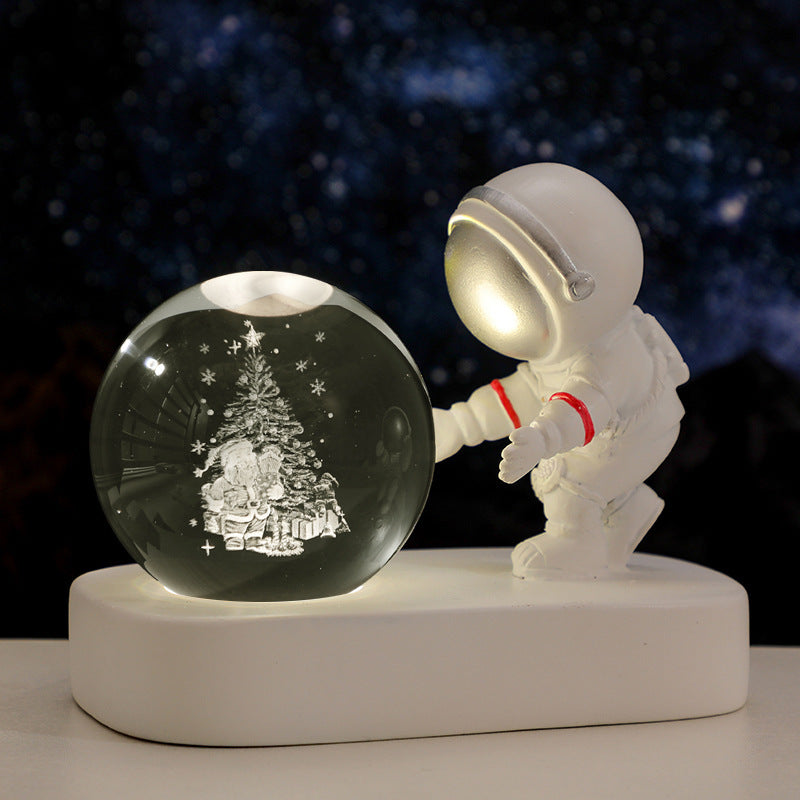 Galaxy Astronaut Crystal Ball Night Light – USB Powered Warm Lamp for Bedroom & Gifts