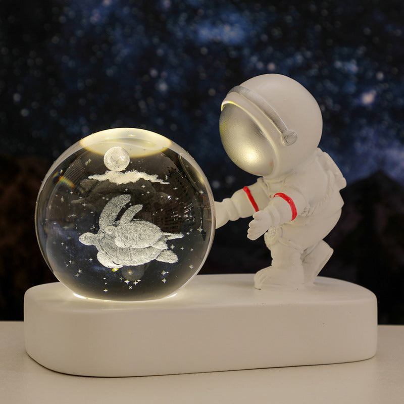 Galaxy Astronaut Crystal Ball Night Light – USB Powered Warm Lamp for Bedroom & Gifts