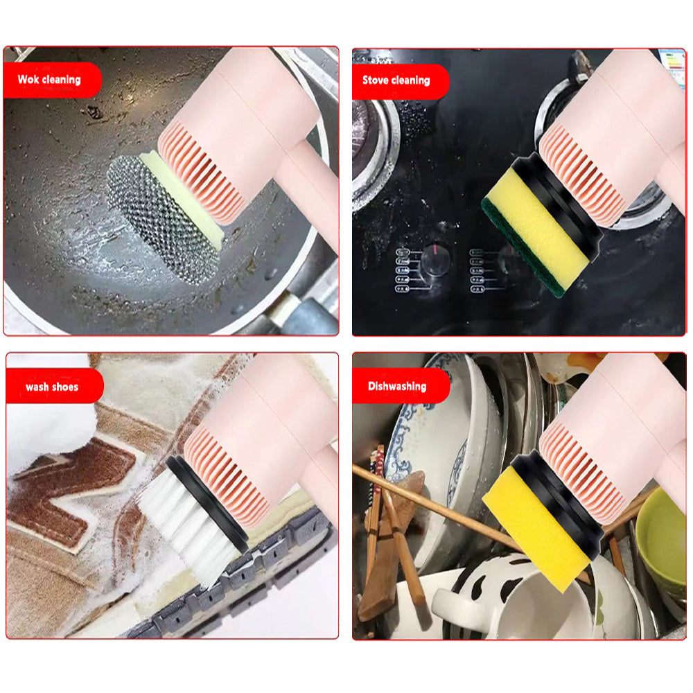Electric Cleaning Brush – Rechargeable Multifunctional Scrubber with Scouring Pad & Sponge Heads