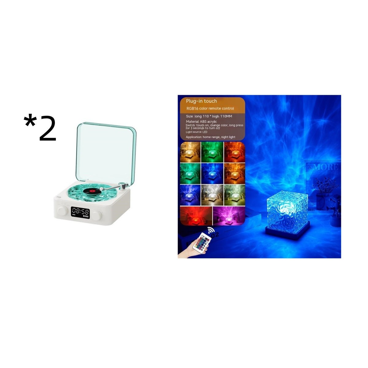 Retro Turntable Speaker Wireless Bluetooth - compatible 5.0 Vinyl Record Player Stereo Sound With White Noise RGB Projection Lamp Effect - Caseify