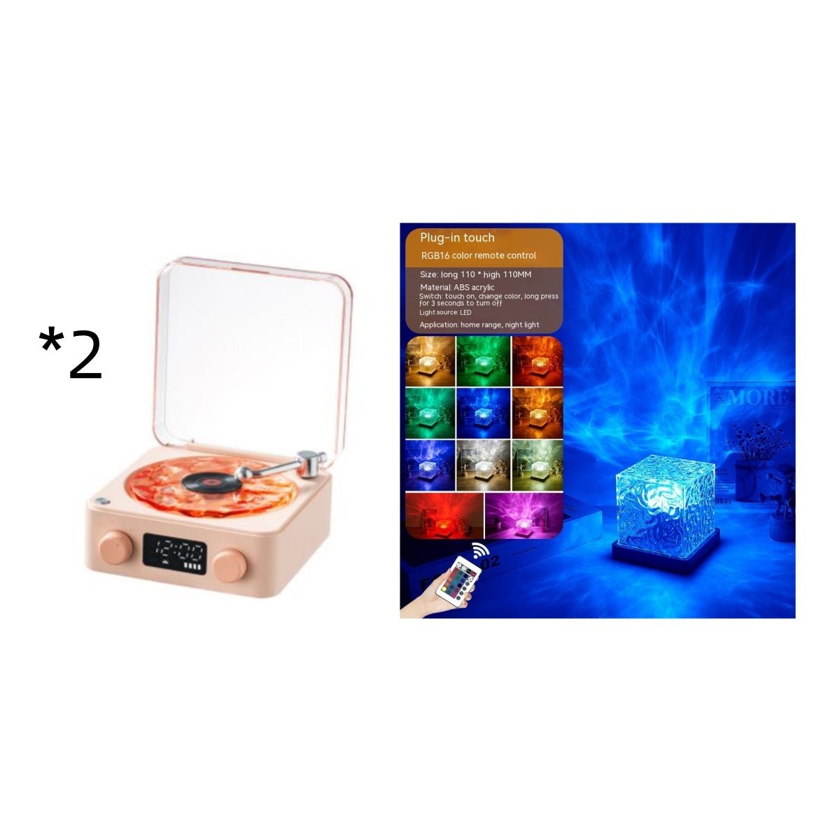 Retro Turntable Speaker Wireless Bluetooth - compatible 5.0 Vinyl Record Player Stereo Sound With White Noise RGB Projection Lamp Effect - Caseify