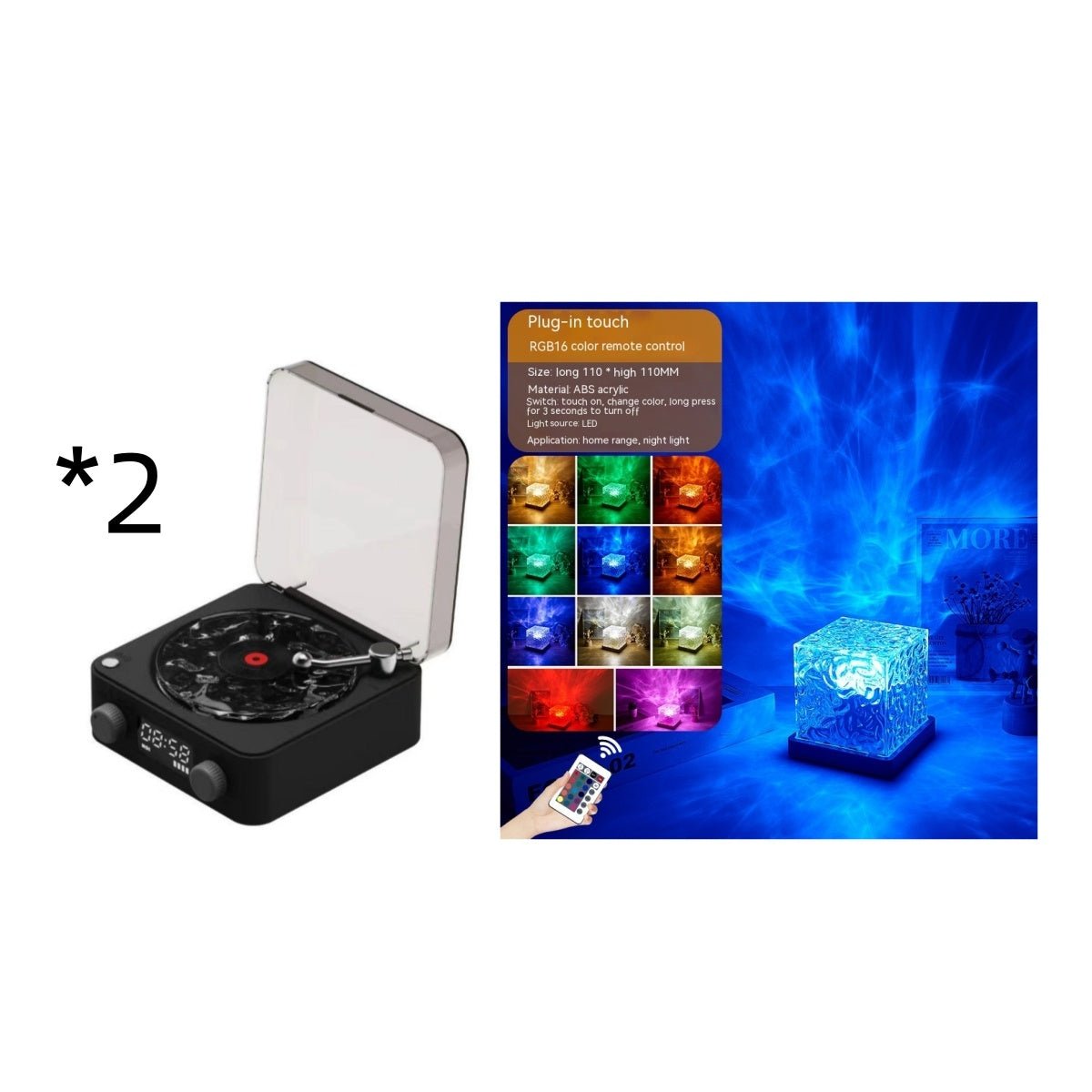 Retro Turntable Speaker Wireless Bluetooth - compatible 5.0 Vinyl Record Player Stereo Sound With White Noise RGB Projection Lamp Effect - Caseify