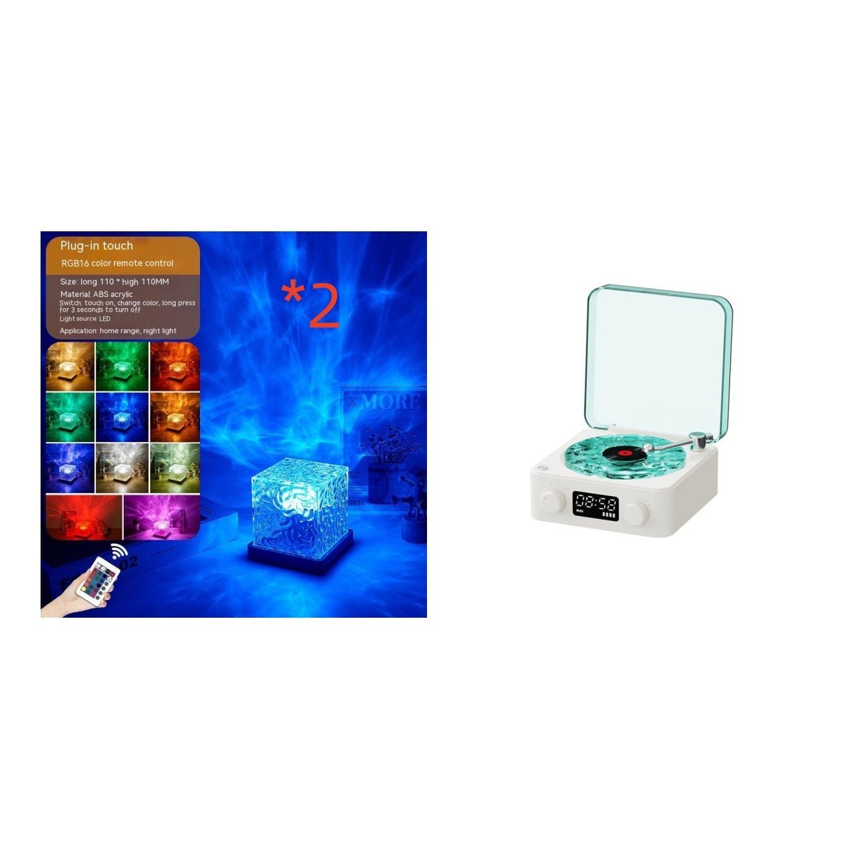 Retro Turntable Speaker Wireless Bluetooth - compatible 5.0 Vinyl Record Player Stereo Sound With White Noise RGB Projection Lamp Effect - Caseify