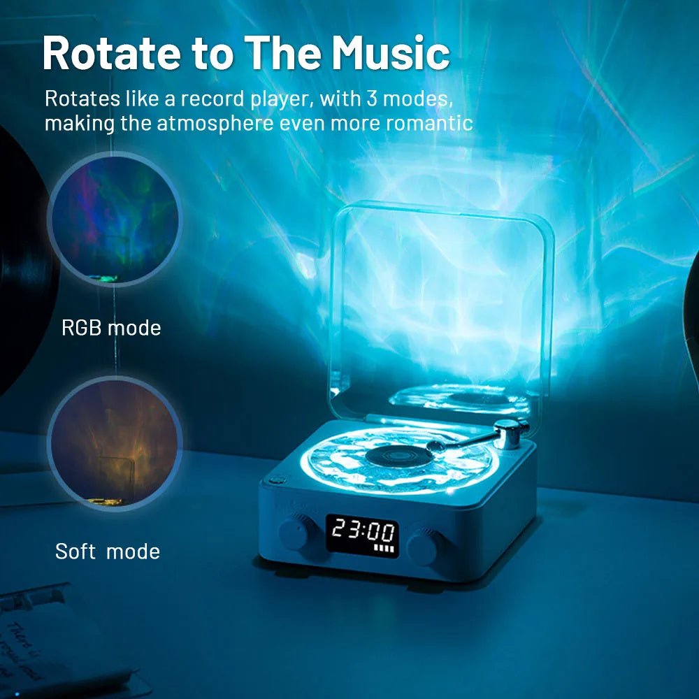 Retro Turntable Speaker Wireless Bluetooth - compatible 5.0 Vinyl Record Player Stereo Sound With White Noise RGB Projection Lamp Effect - Caseify