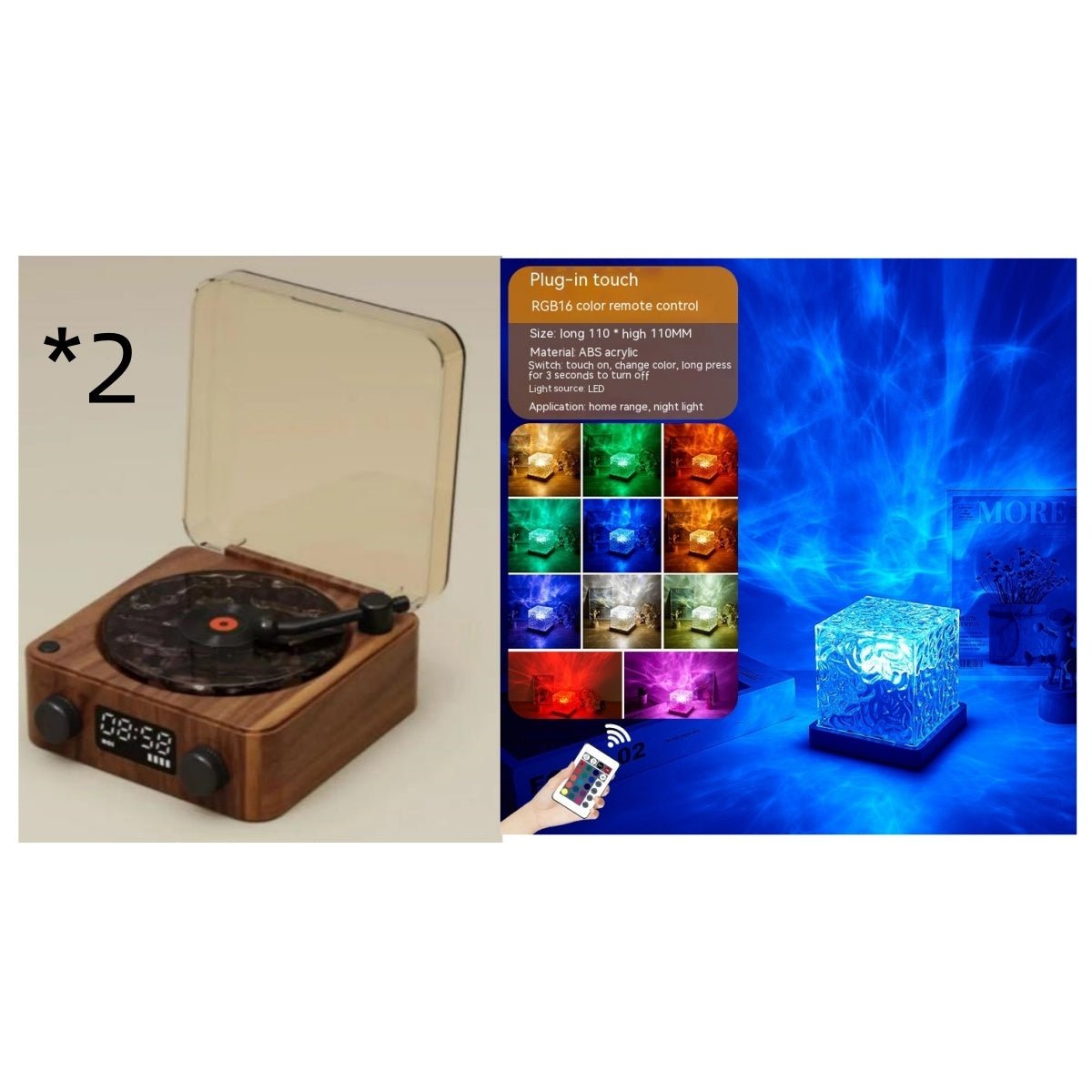 Retro Turntable Speaker Wireless Bluetooth - compatible 5.0 Vinyl Record Player Stereo Sound With White Noise RGB Projection Lamp Effect - Caseify
