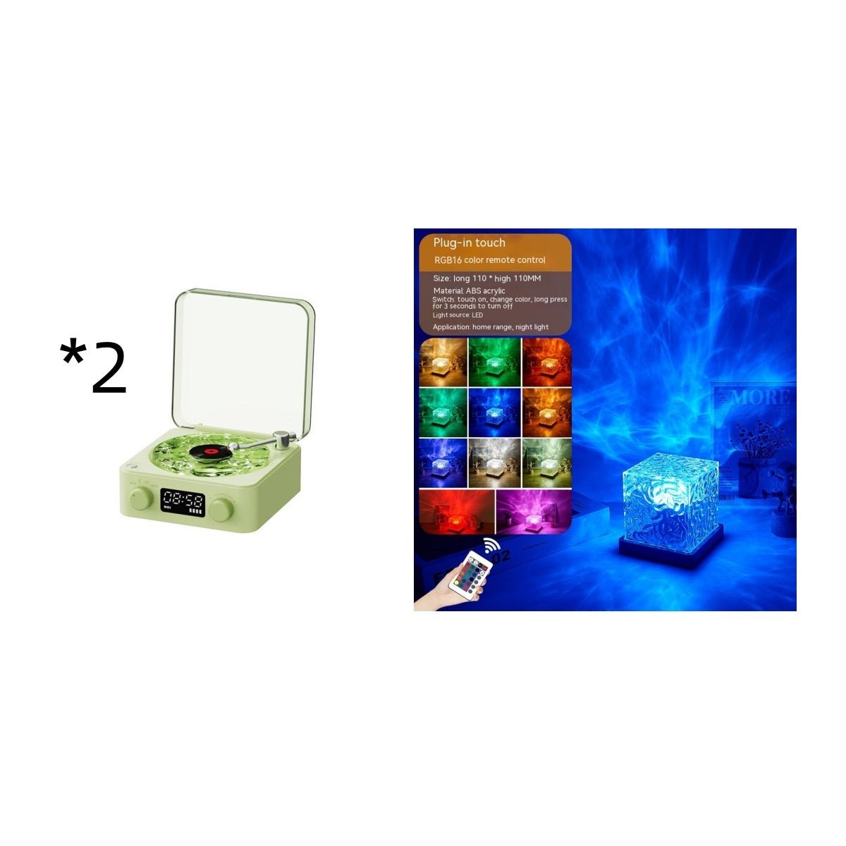 Retro Turntable Speaker Wireless Bluetooth - compatible 5.0 Vinyl Record Player Stereo Sound With White Noise RGB Projection Lamp Effect - Caseify