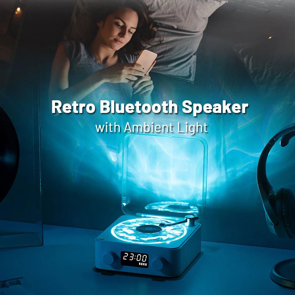 Retro Turntable Speaker Wireless Bluetooth - compatible 5.0 Vinyl Record Player Stereo Sound With White Noise RGB Projection Lamp Effect - Caseify