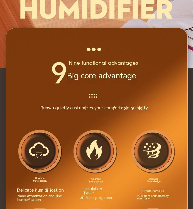 Flame Humidifier – USB LED Aroma Diffuser with Smart Timer & Simulated Fire Effect for Home Decor