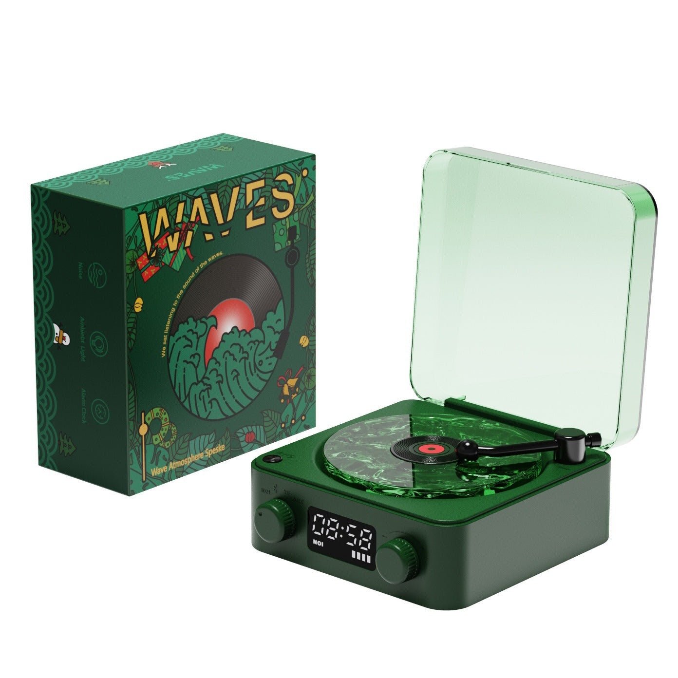 Retro Turntable Speaker Wireless Bluetooth - compatible 5.0 Vinyl Record Player Stereo Sound With White Noise RGB Projection Lamp Effect - Caseify